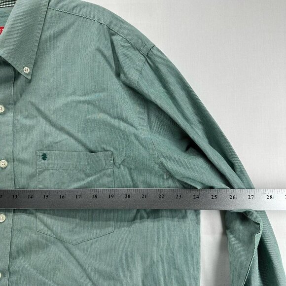 IZOD Shirt Mens Size L Striped Button Down Long Sleeve Woven Cotton Green - Picture 7 of 9